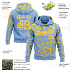 Custom Stitched Light Blue Yellow-White 3D Pattern Design Abstract Network Sports Pullover Sweatshirt Hoodie