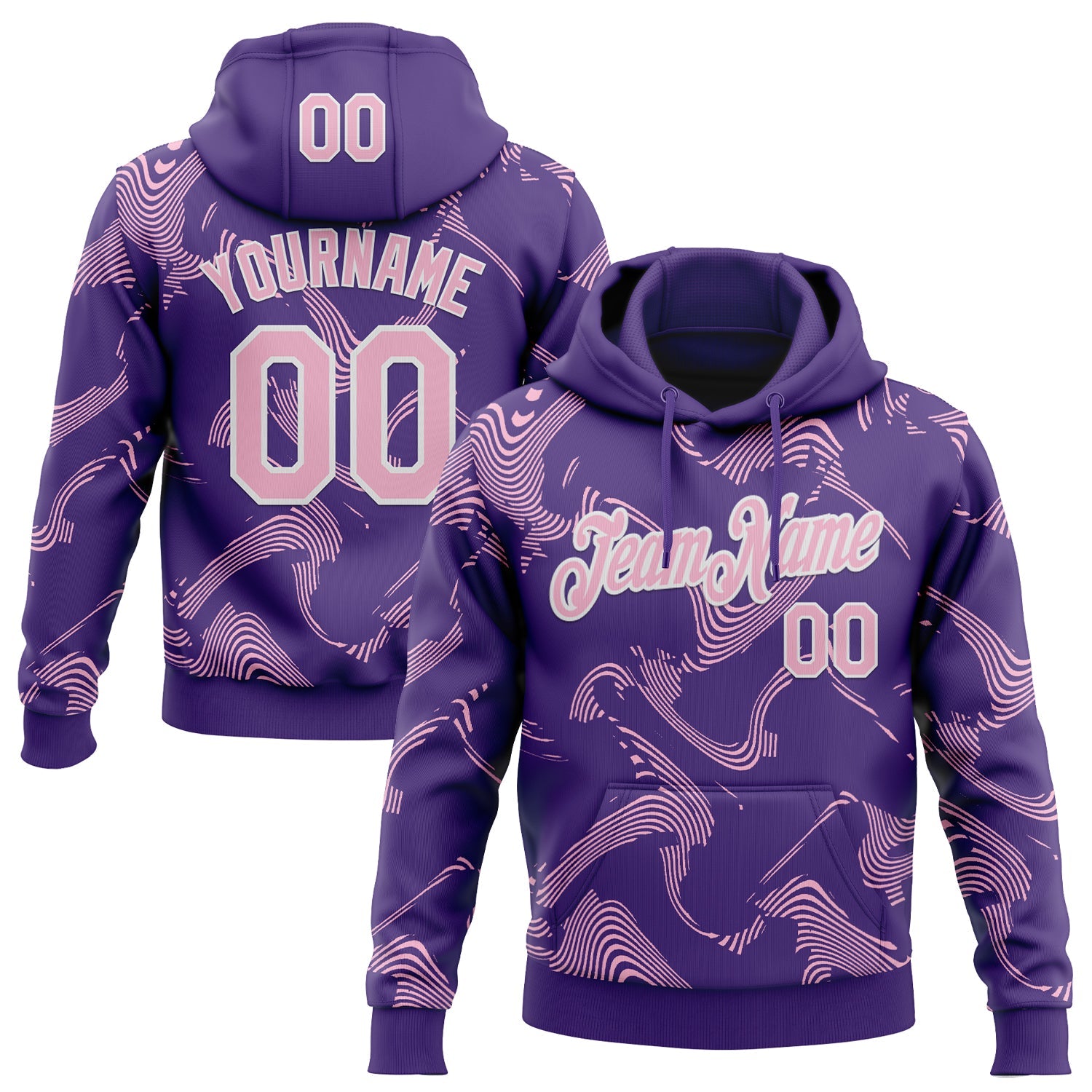 Custom Stitched Purple Light Pink-White 3D Pattern Design Curve Lines Sports Pullover Sweatshirt Hoodie
