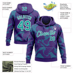 Custom Stitched Purple Aqua-White 3D Pattern Design Curve Lines Sports Pullover Sweatshirt Hoodie