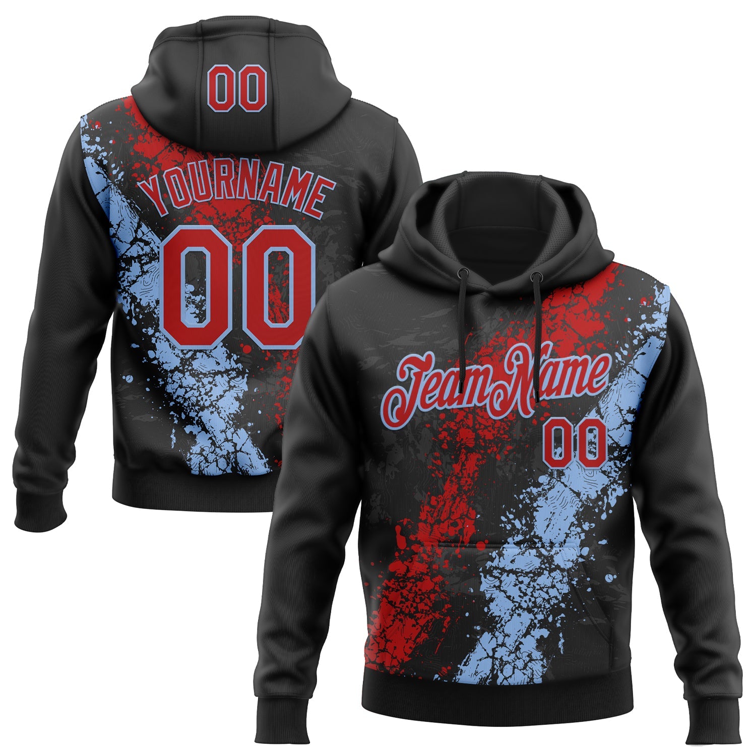 Custom Stitched Black Red-White 3D Pattern Design Splash Sports Pullover Sweatshirt Hoodie