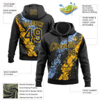 Custom Stitched Black Light Blue-Gold 3D Pattern Design Splash Sports Pullover Sweatshirt Hoodie
