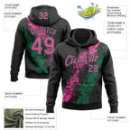Custom Stitched Black Pink-Kelly Green 3D Pattern Design Splash Sports Pullover Sweatshirt Hoodie