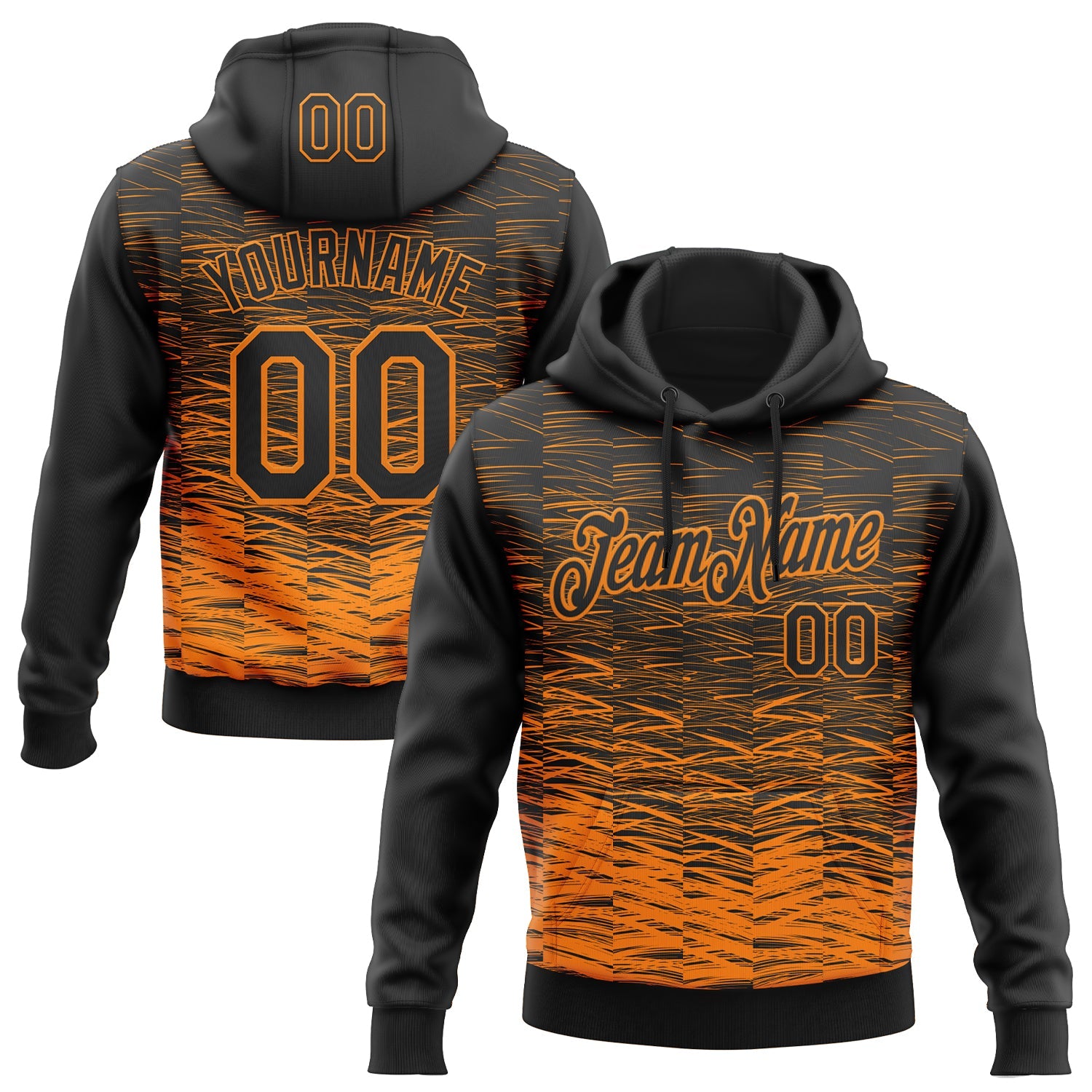Custom Stitched Black Bay Orange 3D Pattern Design Line Sports Pullover Sweatshirt Hoodie