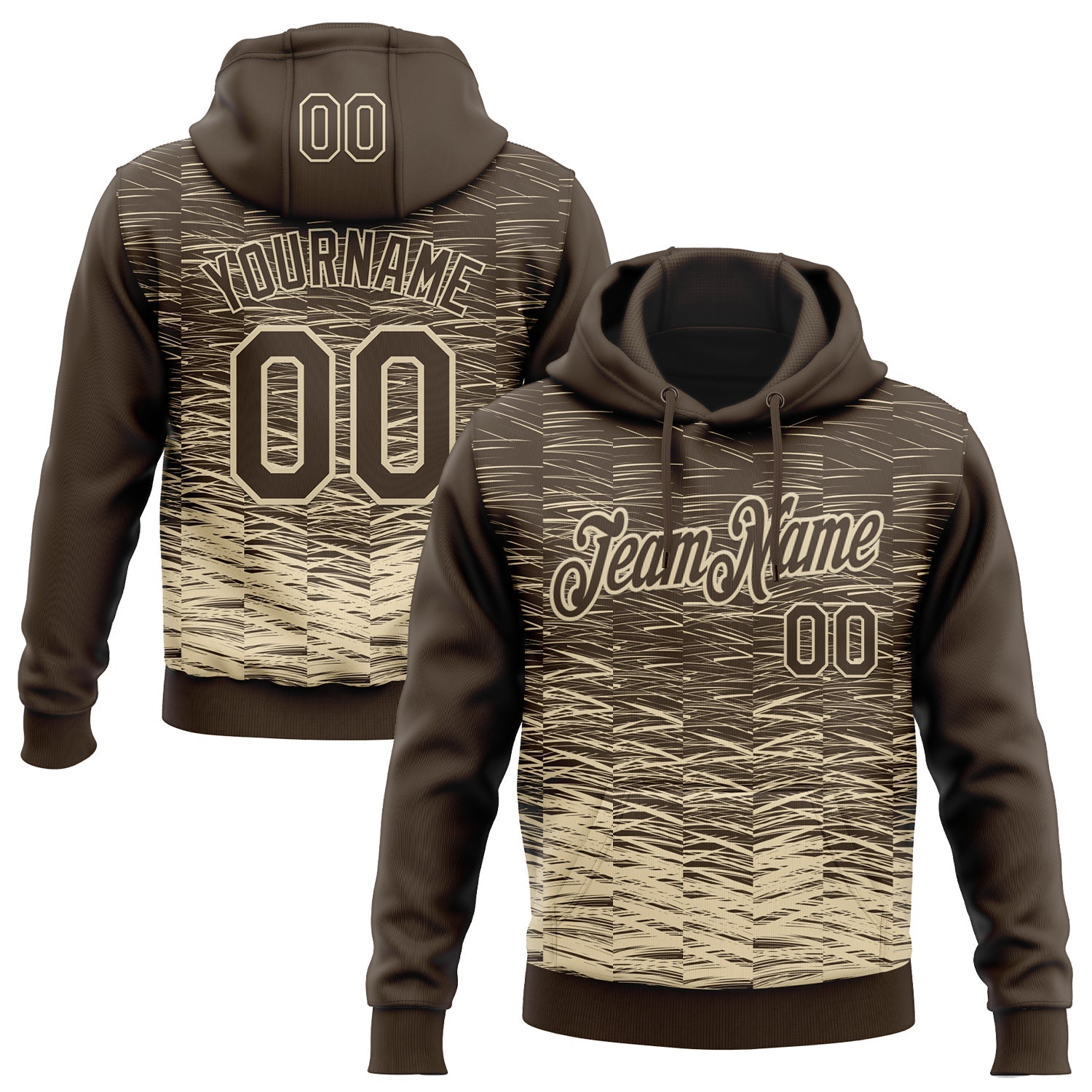 Custom Stitched Brown Cream 3D Pattern Design Line Sports Pullover Sweatshirt Hoodie