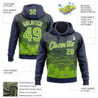 Custom Stitched Navy Neon Green-White 3D Pattern Design Line Sports Pullover Sweatshirt Hoodie