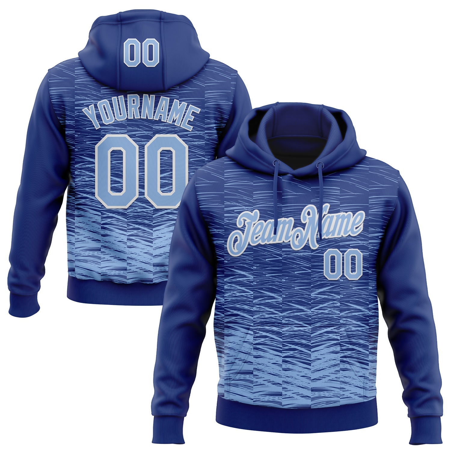 Custom Stitched Royal Light Blue-White 3D Pattern Design Line Sports Pullover Sweatshirt Hoodie