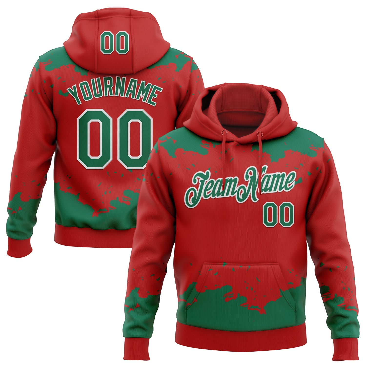 Custom Stitched Red Kelly Green-White 3D Pattern Design Fragment Sports Pullover Sweatshirt Hoodie