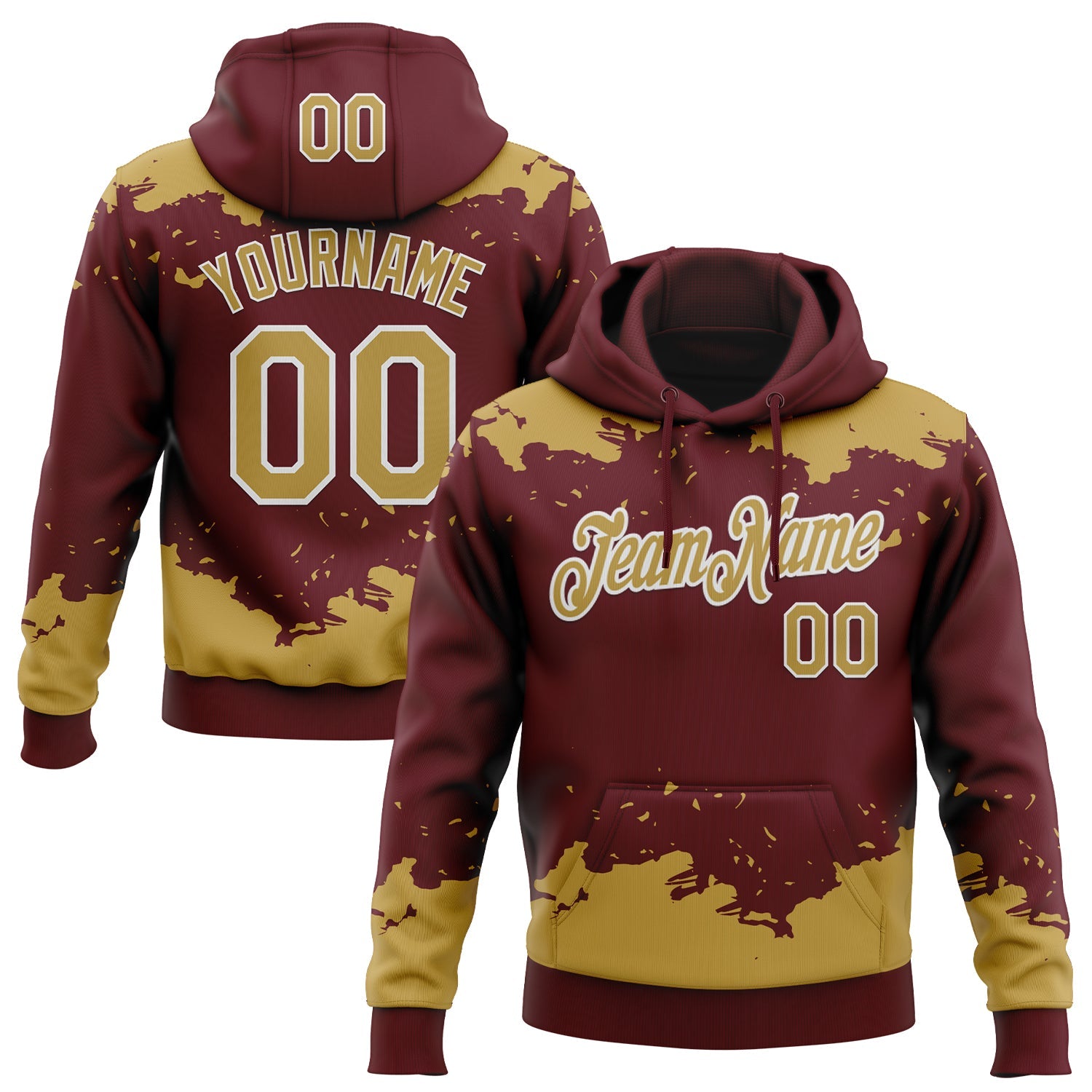 Custom Stitched Burgundy Old Gold-White 3D Pattern Design Fragment Sports Pullover Sweatshirt Hoodie