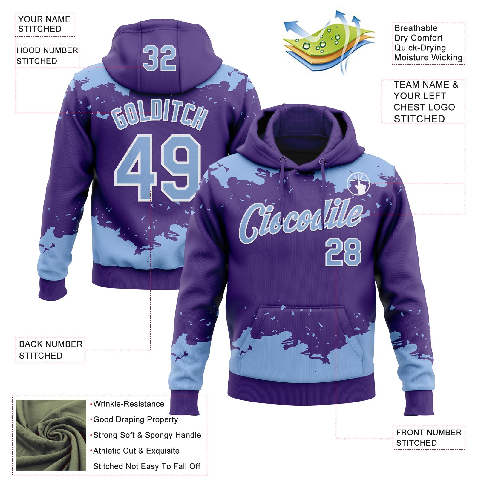 Custom Stitched Purple Light Blue-White 3D Pattern Design Fragment Sports Pullover Sweatshirt Hoodie