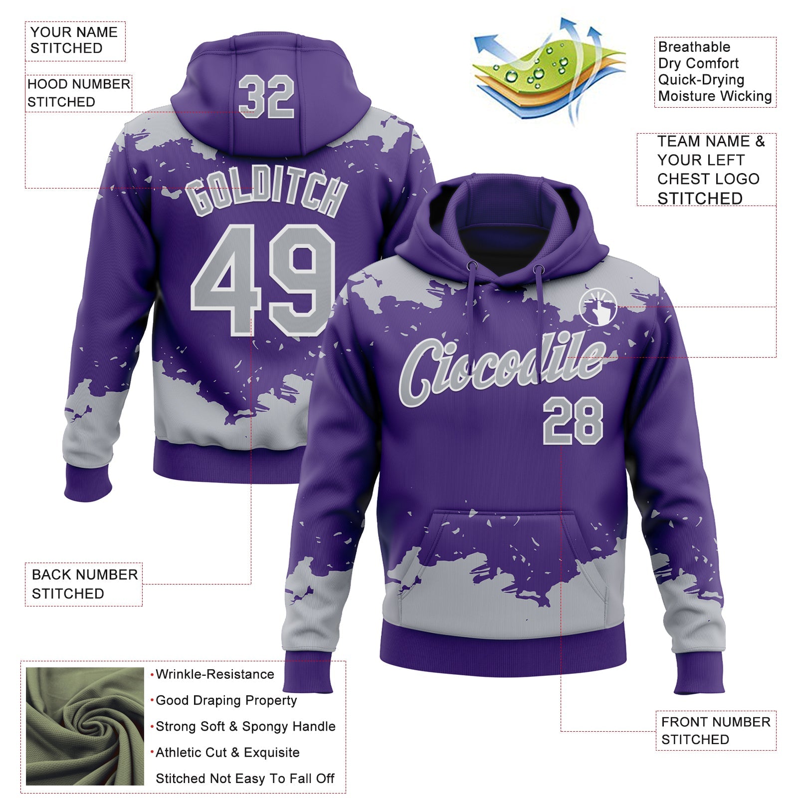Custom Stitched Purple Gray-White 3D Pattern Design Fragment Sports Pullover Sweatshirt Hoodie