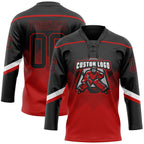Custom Black Red 3D Pattern Gradient Square Shapes Hockey Lace Neck Jersey