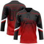 Custom Black Red 3D Pattern Gradient Square Shapes Hockey Lace Neck Jersey