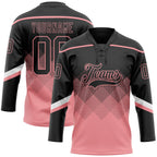 Custom Black Medium Pink-White 3D Pattern Gradient Square Shapes Hockey Lace Neck Jersey
