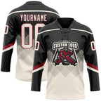 Custom Black Cream-Crimson 3D Pattern Gradient Square Shapes Hockey Lace Neck Jersey