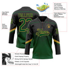 Custom Black Green-Old Gold 3D Pattern Gradient Square Shapes Hockey Lace Neck Jersey