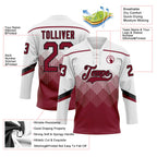 Custom White Crimson-Black 3D Pattern Gradient Square Shapes Hockey Lace Neck Jersey