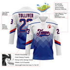 Custom White Royal-Red 3D Pattern Gradient Square Shapes Hockey Lace Neck Jersey