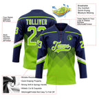 Custom Navy Neon Green-White 3D Pattern Gradient Square Shapes Hockey Lace Neck Jersey