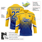 Custom Yellow Royal-White 3D Pattern Gradient Square Shapes Hockey Lace Neck Jersey