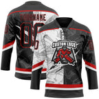 Custom Black White-Red 3D Pattern Gradient Fashion Scratch Hockey Lace Neck Jersey