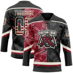 Custom Black Vintage USA Flag Crimson-Cream 3D Pattern Gradient Fashion Scratch Hockey Lace Neck Jersey