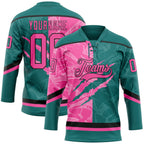 Custom Teal Pink-Black 3D Pattern Gradient Fashion Scratch Hockey Lace Neck Jersey