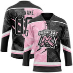 Custom Black Light Pink-White 3D Pattern Gradient Fashion Scratch Hockey Lace Neck Jersey