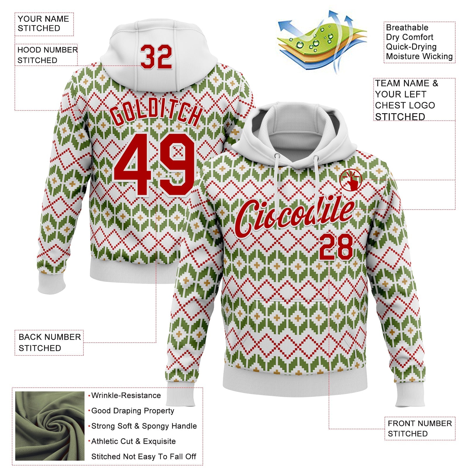 Custom Stitched White Red-White 3D Christmas Ugly Sweater Sports Pullover Sweatshirt Hoodie