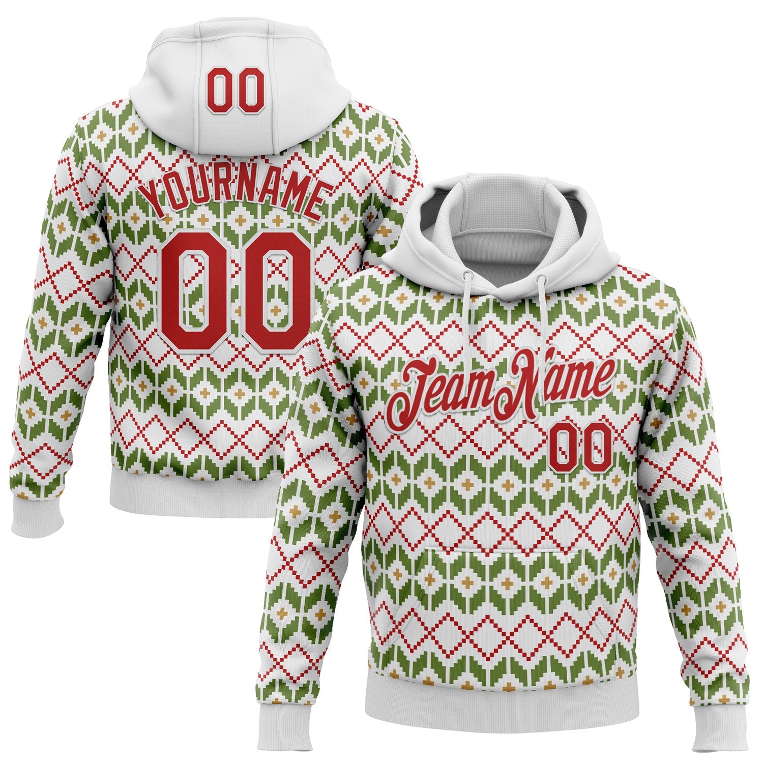 Custom Stitched White Red-White 3D Christmas Ugly Sweater Sports Pullover Sweatshirt Hoodie
