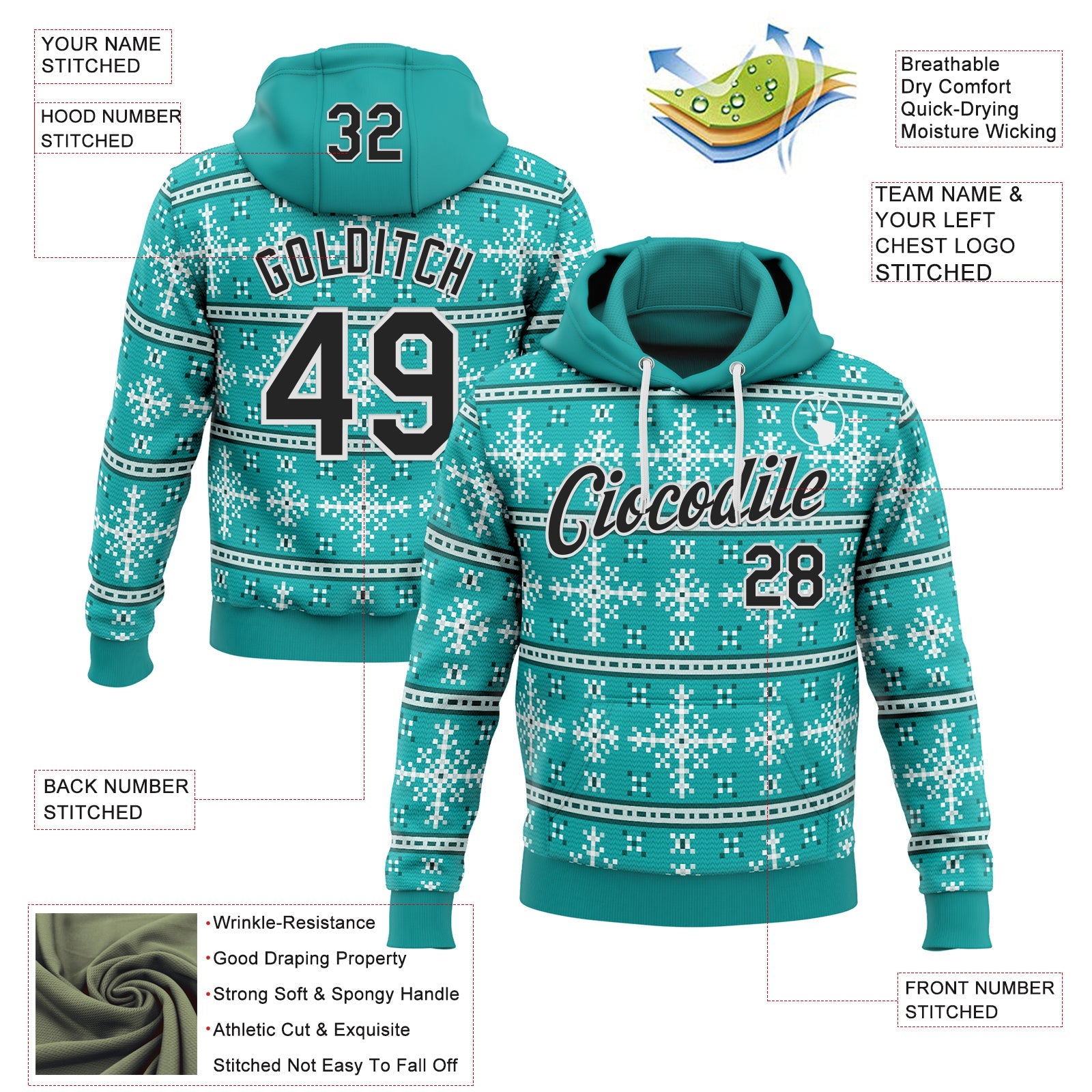 Custom Stitched Blue Black-White 3D Christmas Ugly Sweater Sports Pullover Sweatshirt Hoodie