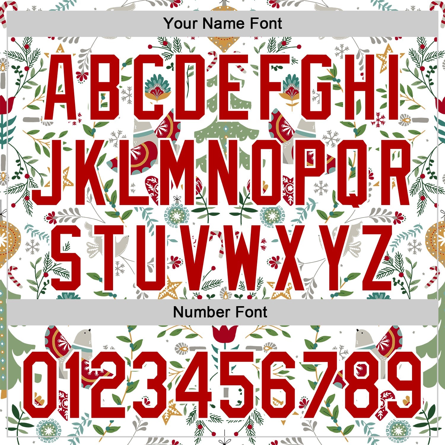 Custom Stitched White Red-White 3D Christmas Floral Sports Pullover Sweatshirt Hoodie