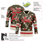 Custom Olive Red-White 3D Christmas Hockey Lace Neck Jersey