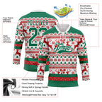 Custom Red Kelly Green-White 3D Christmas Ugly Sweater Hockey Lace Neck Jersey