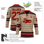 Custom City Cream Red-Brown 3D Christmas Hockey Lace Neck Jersey