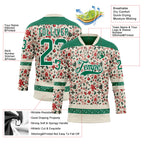 Custom Cream Kelly Green-White 3D Christmas Hockey Lace Neck Jersey