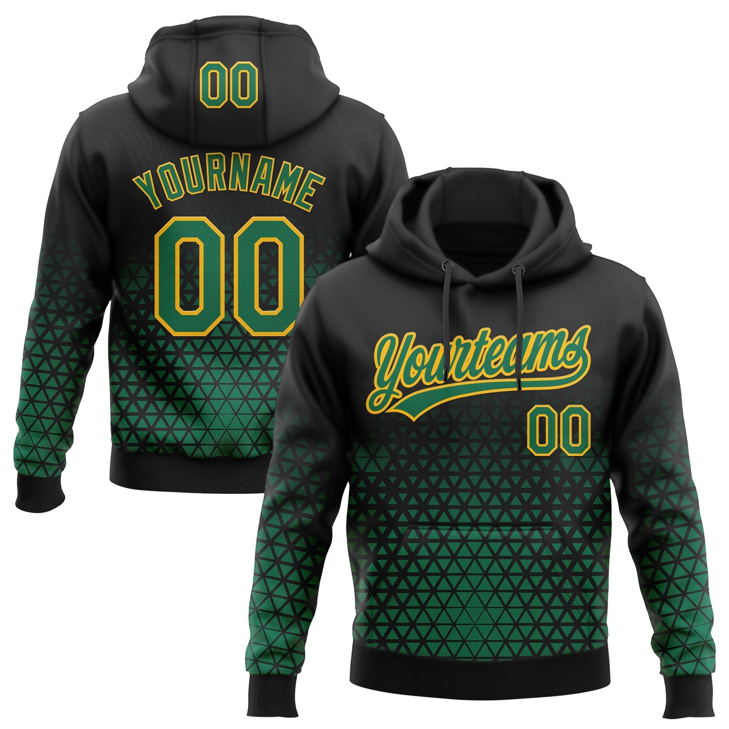 Custom Stitched Black Kelly Green-Gold 3D Pattern Design Geometrico Graph Sports Pullover Sweatshirt Hoodie