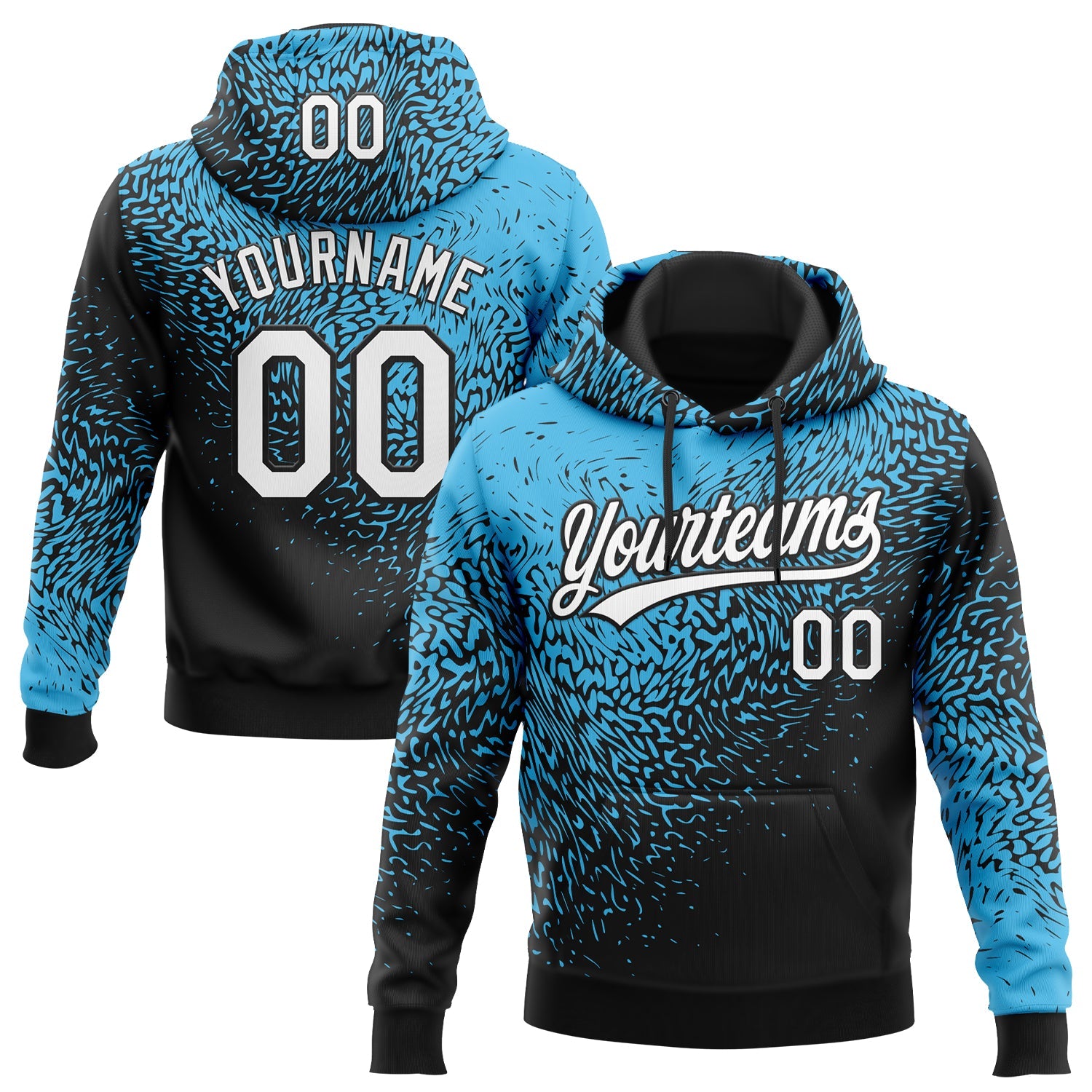 Custom Stitched Sky Blue White-Black 3D Pattern Design Abstract Shape Sports Pullover Sweatshirt Hoodie