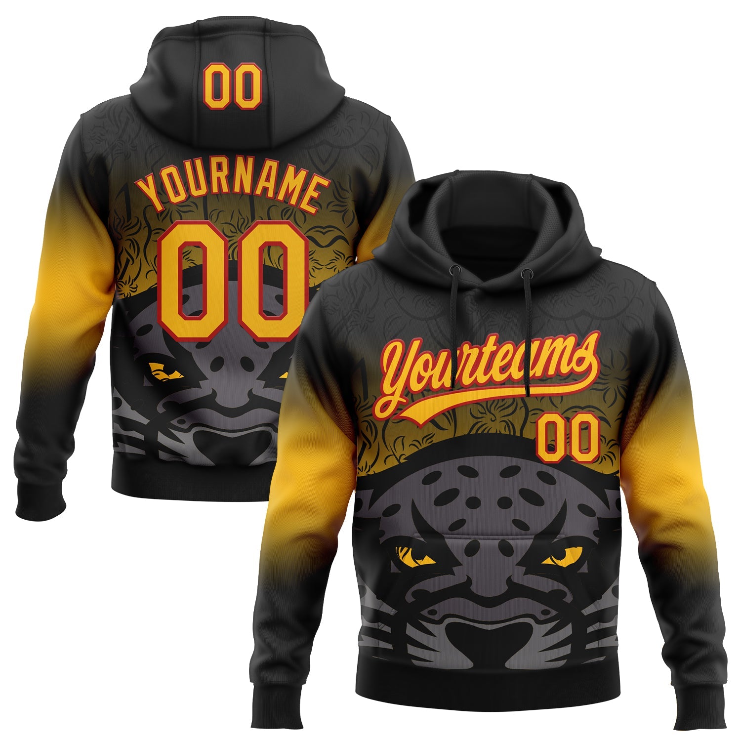 Custom Stitched Black Gold-Red 3D Pattern Design Leopardo Sports Pullover Sweatshirt Hoodie