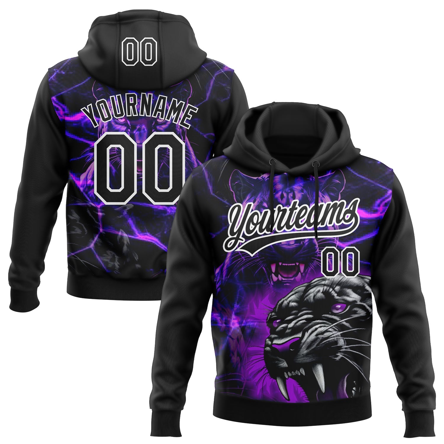 Custom Stitched Purple Black-White 3D Pattern Design Leopardo Sports Pullover Sweatshirt Hoodie
