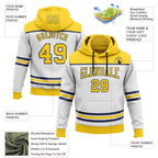 Custom White Yellow-Navy 3D Pattern Design Game Day Nashville Inspired Sports Pullover Sweatshirt Hoodie