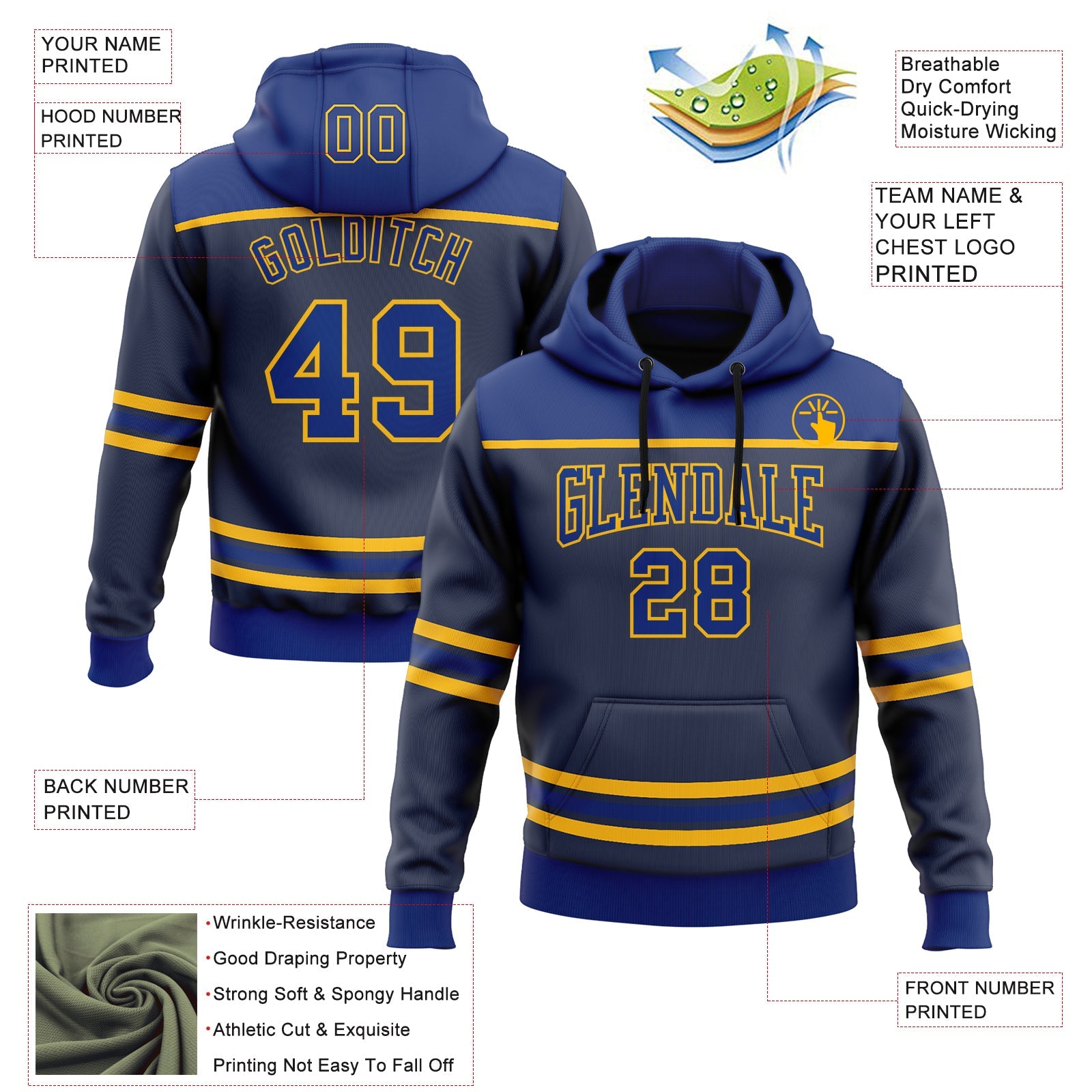 Custom Navy Royal-Gold 3D Pattern Design Game Day St.Louis Inspired Sports Pullover Sweatshirt Hoodie
