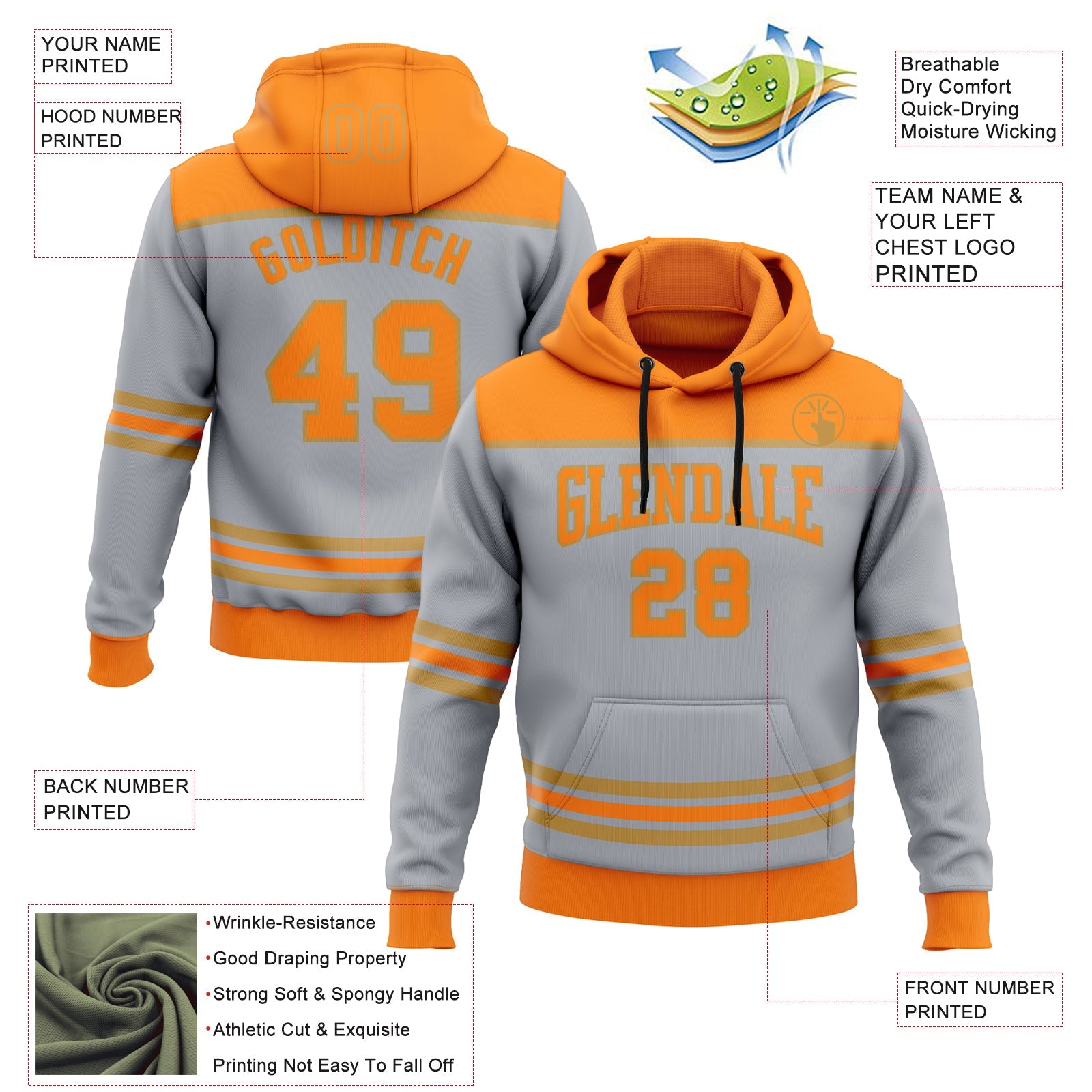 Custom Gray Bay Orange-Old Gold 3D Pattern Design Game Day Anaheim Inspired Sports Pullover Sweatshirt Hoodie