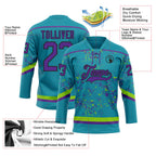 Custom Teal Purple Neon Green-Black 3D Pattern Fragment Art Hockey Lace Neck Jersey