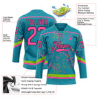 Custom Teal Pink Neon Green-Black 3D Pattern Fragment Art Hockey Lace Neck Jersey