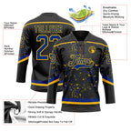Custom Black Royal-Gold 3D Pattern Fragment Art Hockey Lace Neck Jersey