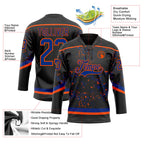 Custom Black Royal-Orange 3D Pattern Fragment Art Hockey Lace Neck Jersey