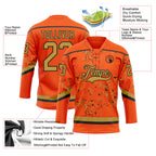 Custom Orange Old Gold-Black 3D Pattern Fragment Art Hockey Lace Neck Jersey