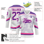 Custom White Purple-Pink 3D Pattern Curve Lines Hockey Lace Neck Jersey