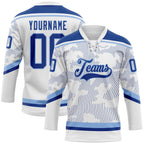 Custom White Royal-Light Blue 3D Pattern Curve Lines Hockey Lace Neck Jersey