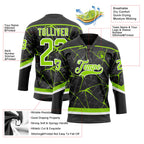 Custom Black Neon Green-White 3D Pattern Abstract Network Hockey Lace Neck Jersey